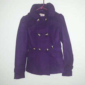 Ladies Pink Envelope, XS soft heavy purple coat w/satin liner, double button up,